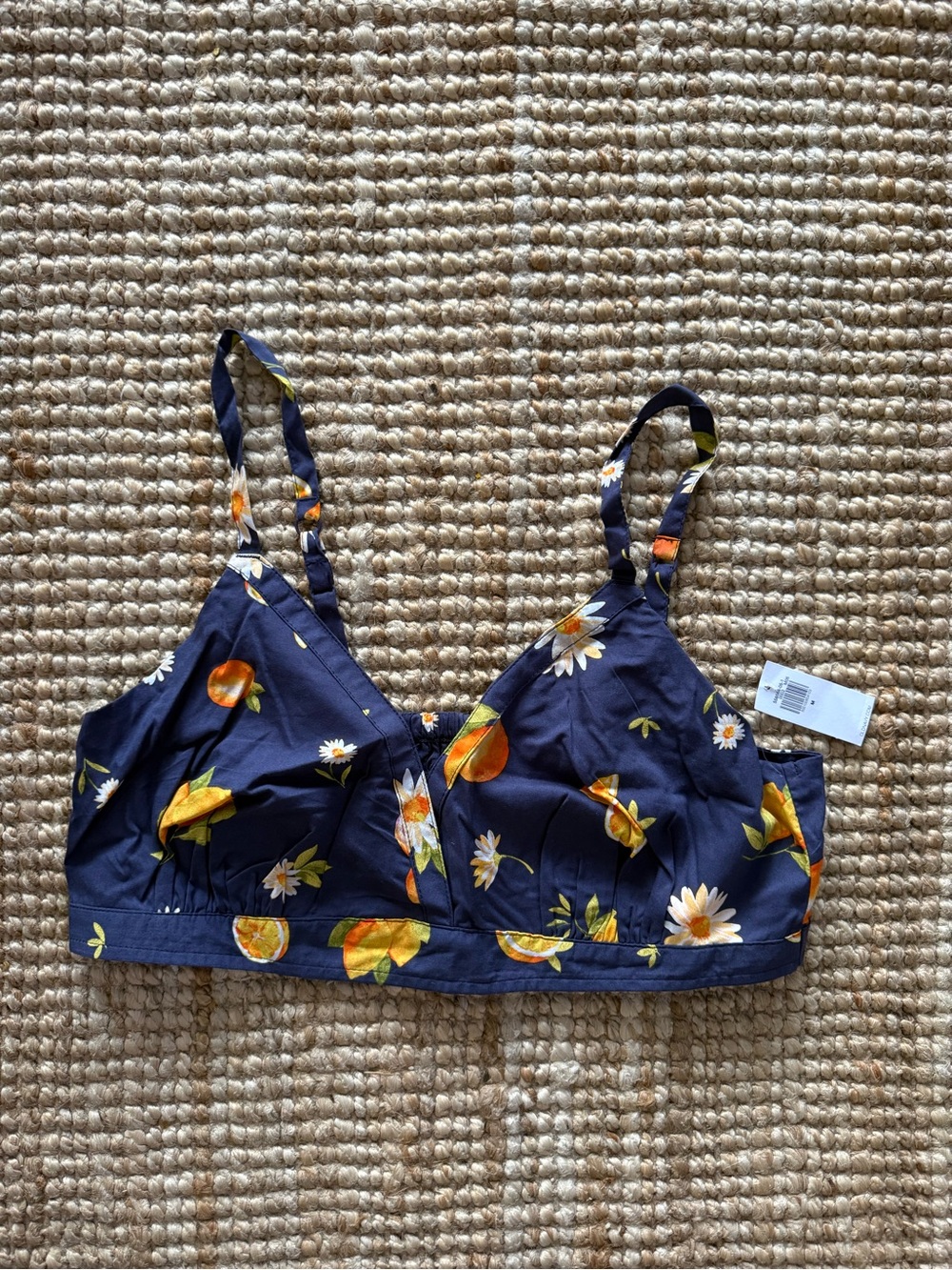 Old Navy Printed Smock Bralette Top in Blue Floral Citrus Size Medium - NWT!